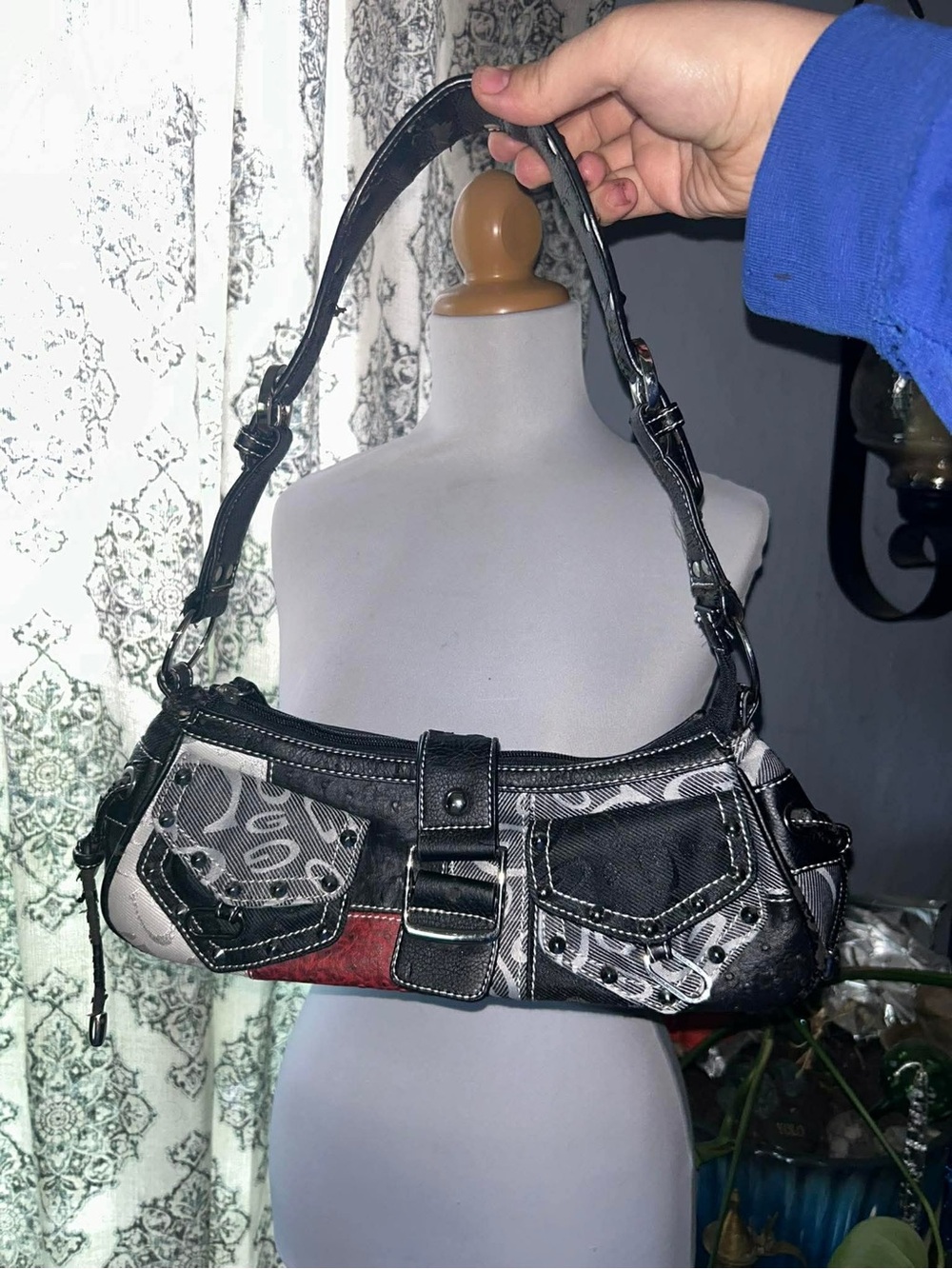 GG…ing Y2K Black, White & Red Patchwork Shoulder Bag